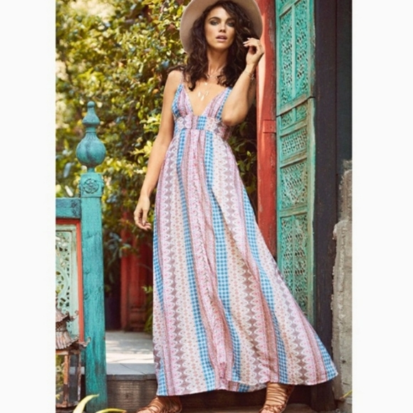 LULUS Maxin & Relaxin Colorful Boho Print Maxi - Picture 2 of 10